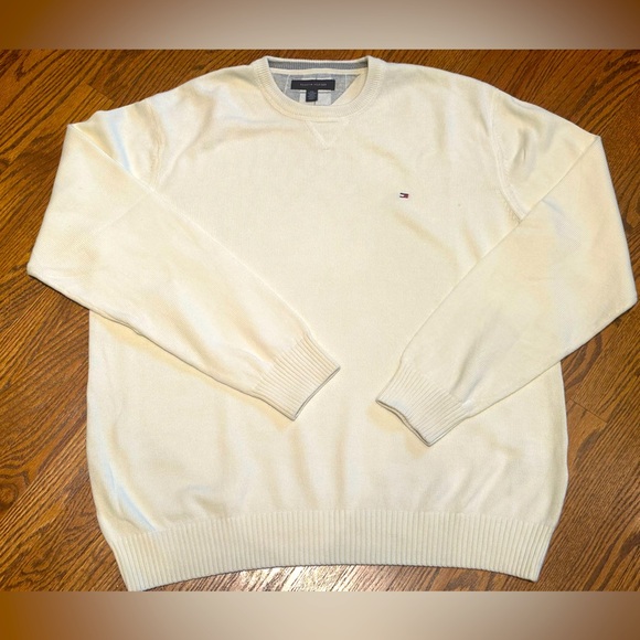 Tommy Hilfiger Cream Cotton Logo Crewneck Sweater Pullover Men’s Size XXL - Picture 1 of 5